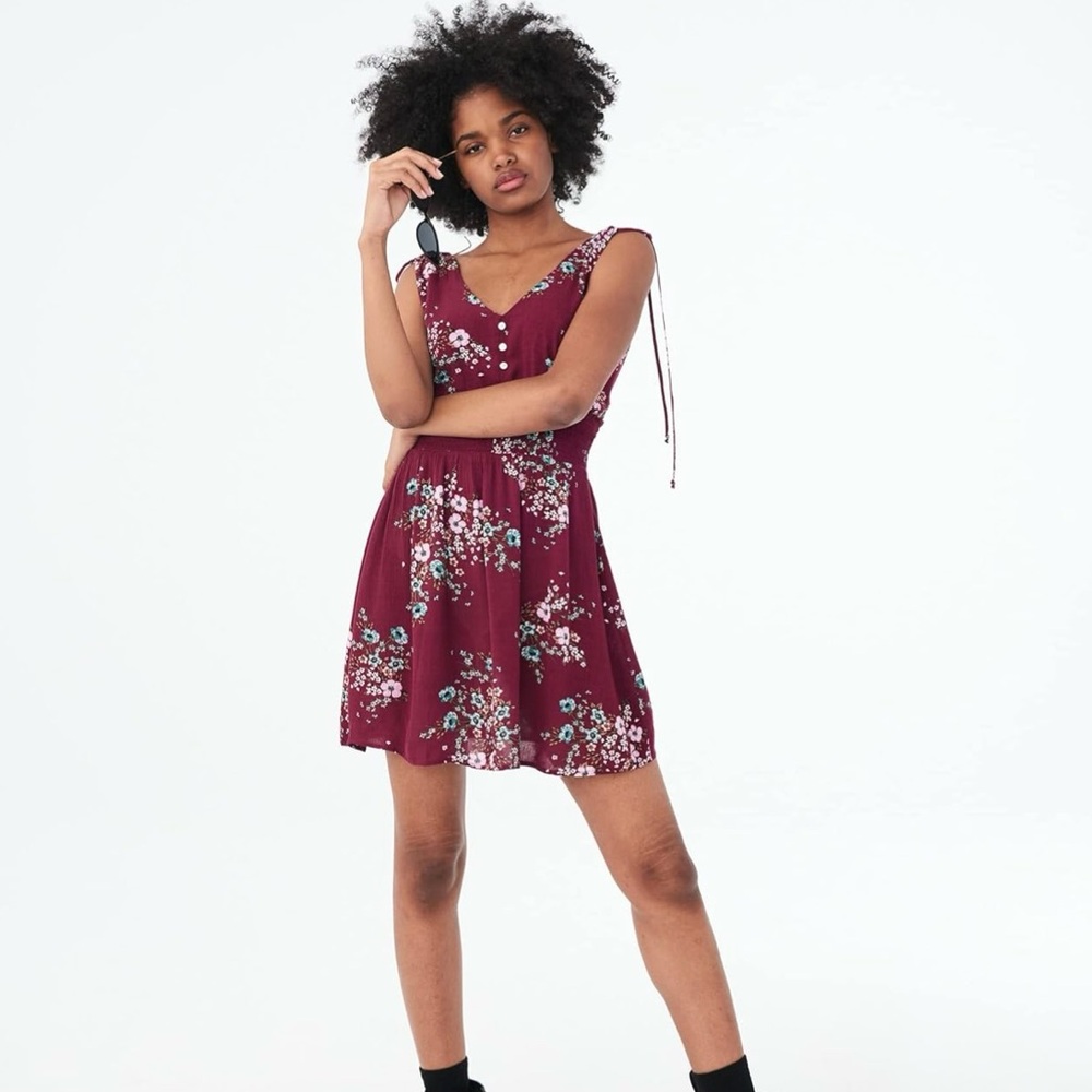 Aeropostale Floral V Neck Smocked Dress